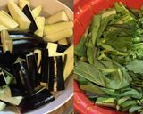 油揚げと茄子とアスパラ菜のポン酢炒め作り方1写真