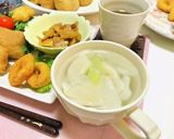 いなり寿司・イカリング・餃子スープの夕飯作り方4写真