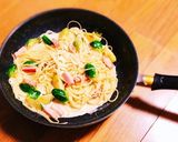 簡単芽キャベツとベーコンのクリームパスタ作り方7写真