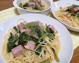 ベーコンと小松菜と豆のピリ辛パスタ作り方4写真