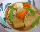 根菜満載♪里芋・大根・人参の挽肉あんかけ作り方5写真