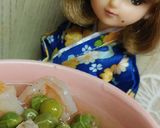 リカちゃん♡えんどう豆と海老♡白だし餡作り方18写真