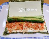 海苔&チーズでキムチ巻き♡キュウリ燻製鶏作り方2写真