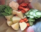 本技キムチと豆苗入り、ピリ辛のポテサラ作り方3写真