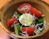 我が家の簡単酢でトマト胡瓜ちりめん酢の物作り方6写真