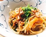 レンジで簡単☆豚キムチ和え麺作り方3写真