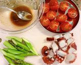 【家つま】焼きアスパラとタコの辛子醤油♪作り方1写真