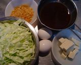 簡単！月末どんぶり☆天キャべ豆腐卵とじ丼作り方1写真