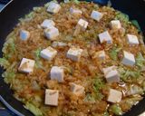簡単！月末どんぶり☆天キャべ豆腐卵とじ丼作り方3写真