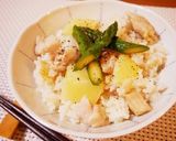 アスパラじゃがいも鶏肉の塩バターごはん作り方7写真