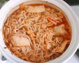土鍋で汁なしキムチラーメン作り方3写真