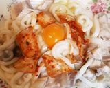 豚キム釜玉クリーミーうどん作り方6写真