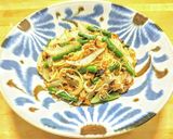 桜えび醤で冷凍アスパラと新玉ねぎのパスタ作り方6写真