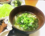 油揚げとワカメのお味噌汁・ネギを乗せて。作り方3写真