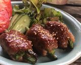 簡単！甘辛だれ♪豚ひき肉のインゲン巻き作り方6写真