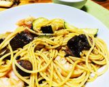 エビと野菜とキノコのパスタ作り方4写真