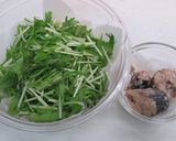 簡単☆水菜とさば缶のペペロンチーノ風作り方1写真
