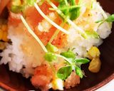辛子明太子とコーンと豆苗のおにぎり作り方1写真