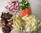 ベーコンの油を活かした淡竹入り野菜炒め作り方1写真