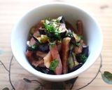 mレンジで茄子とベーコンの甘辛炒め【丼】作り方4写真