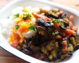 mレンジで茄子とベーコンの甘辛炒め【丼】作り方8写真