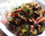 mレンジで茄子とベーコンの甘辛炒め【丼】作り方11写真