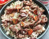 牛こま肉で激安♪ガーリックライスステーキ作り方6写真
