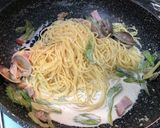 セロリとあさりのクリームパスタ作り方6写真