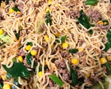 わけぎとコーンと挽肉の醤油焼きそば作り方9写真
