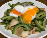 簡単！ゴーヤと焼き豚の甘辛炒め温玉のせ♬作り方5写真