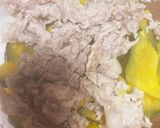 レンジで簡単！かぼちゃと豚こまの甘辛和え作り方4写真
