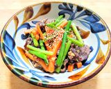 牛タンとニンニクの芽に青唐辛子の味噌炒め作り方4写真