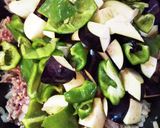 夏野菜と挽肉のオイスターソース炒め丼の具作り方5写真