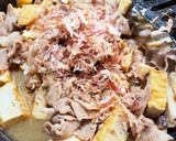 15分簡単♪豚肉と厚揚のバターおかか和え作り方4写真