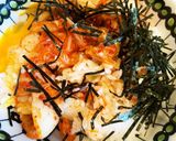 朝ごはんに♡ごま油風味の海苔たまキムチ丼作り方3写真