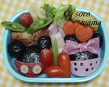 キャラ弁　おかず　ビア　ハム　リボン作り方3写真
