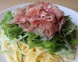 簡単!生ハムと水菜のクリームパスタ作り方6写真