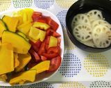 かぼちゃとレンコンの炒めもの作り方1写真