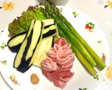 マカ入りアスパラガスの豚バラ巻き茄子添え作り方2写真