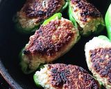節約レシピ★ピーマンのふんわり肉豆腐詰め作り方7写真