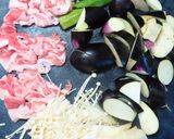 茄子とオクラとエノキと三枚肉のポン酢炒め作り方1写真