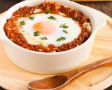 レンジで簡単！おとし卵ミートソースドリア作り方7写真