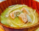 鮭白子と舞茸の香り味噌汁かぼす絞り作り方5写真