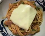 豆乳ナポリタン。チーズとたまごを乗せて作り方11写真