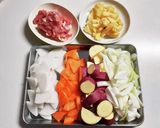 簡単豚汁☆野菜たっぷりサツマイモ入り豚汁作り方1写真
