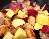 鶏肉とサツマイモの麺つゆバター炒め♪作り方5写真