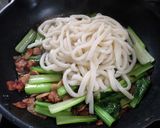 小松菜とベーコンのめんつゆうどん作り方8写真