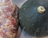 ハロウィン、カボチャと牛コマの蒸し料理作り方1写真