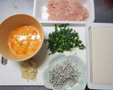 超ヘルシー♪豆腐と鳥むねひき肉の卵炒め煮作り方1写真