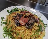紫シメジと栗茸のバター醤油クリームパスタ作り方5写真